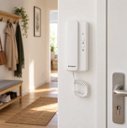 Nippon Haustelefon an der Wand neben der Wohnungstür (KI-generiertes Bild)